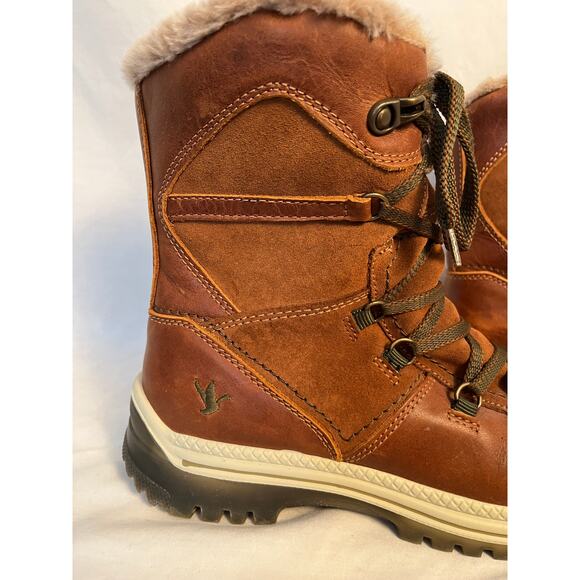 Santana Canada Brown Leather Faux Shearling Winter Snow Boots Women’s 10 - Picture 3 of 8